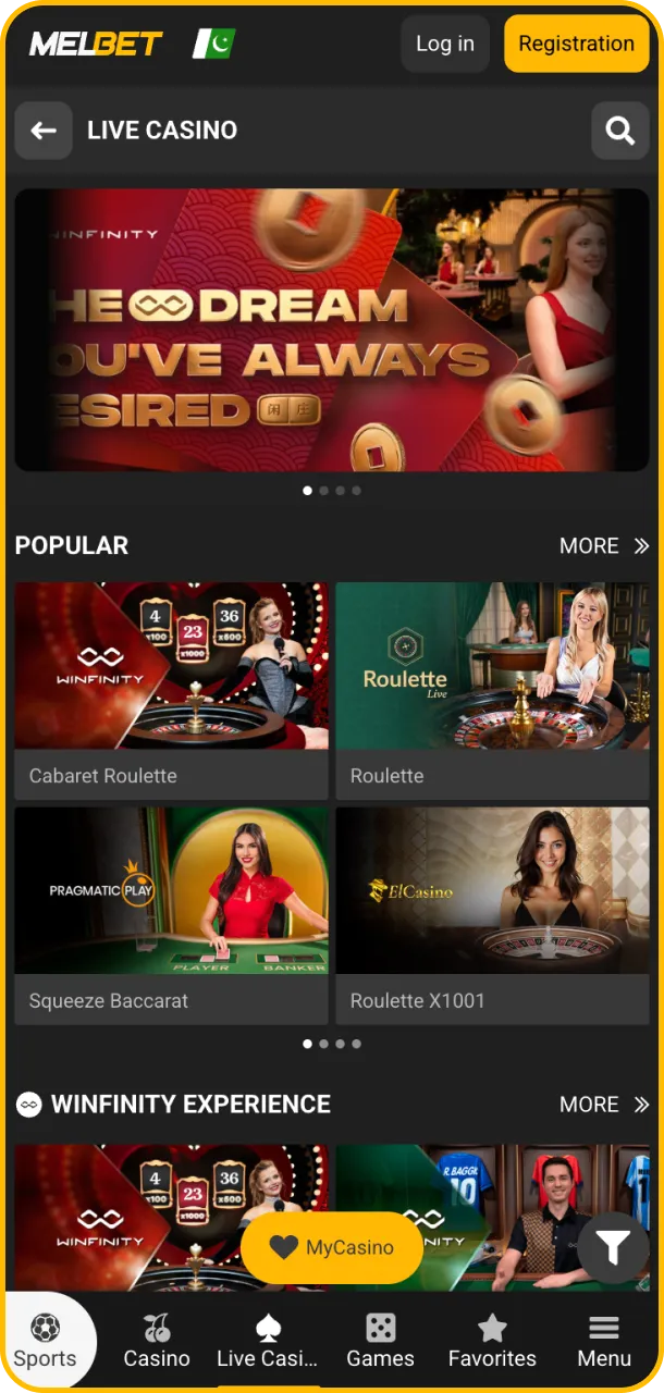 Feel live casino energy on Melbet.