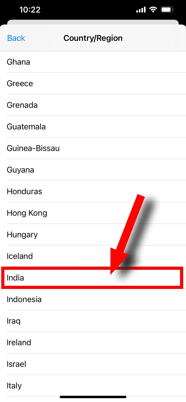 فہرست میں سے 'India' منتخب کریں تاکہ Melbet اکاؤنٹ سیٹنگز مکمل ہوں۔