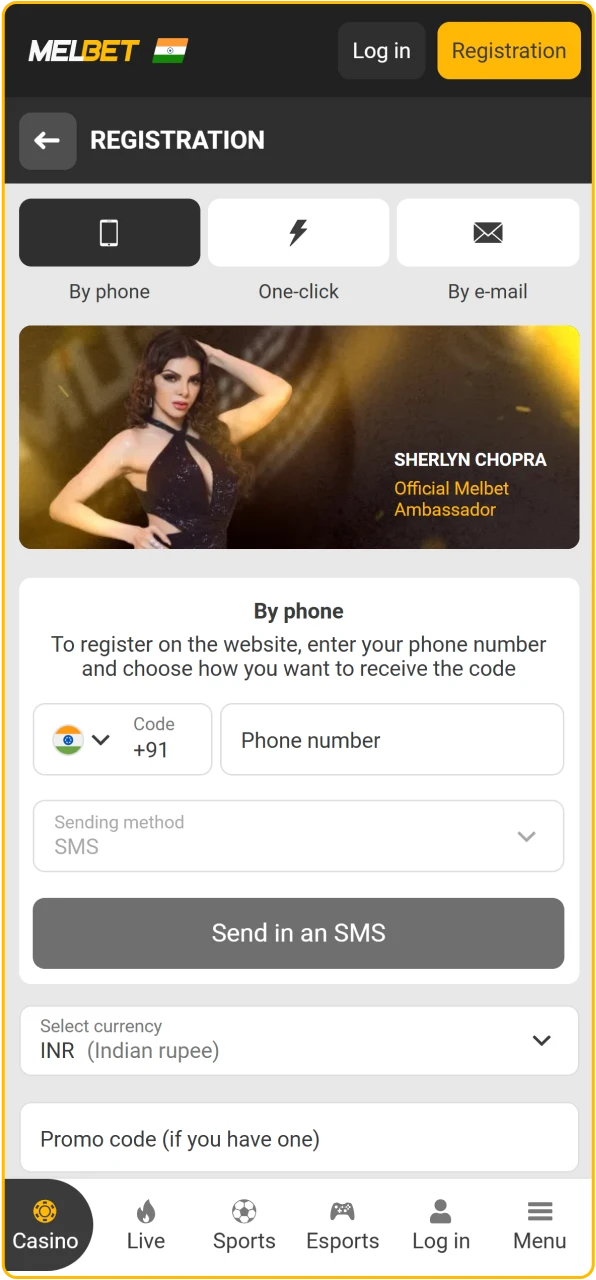 Register your Melbet India account directly through the mobile interface.