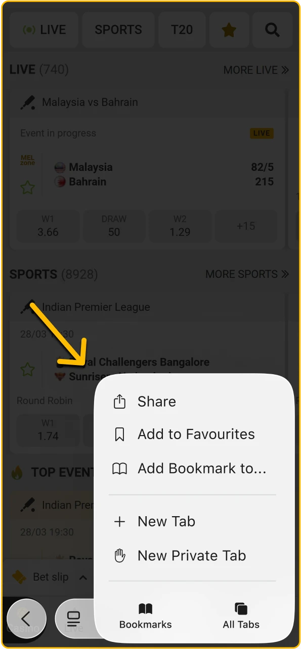 Find the Share icon at the bottom of your Safari browser to begin the PWA setup.