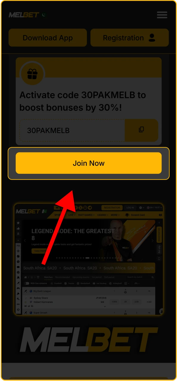 Complete the registration form to join the Melbet Aviator community.