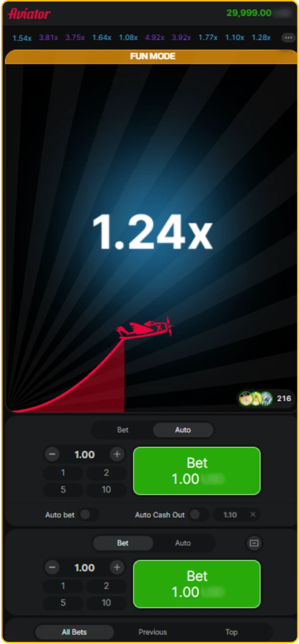 Explore the main interface of the Melbet Aviator game right now.