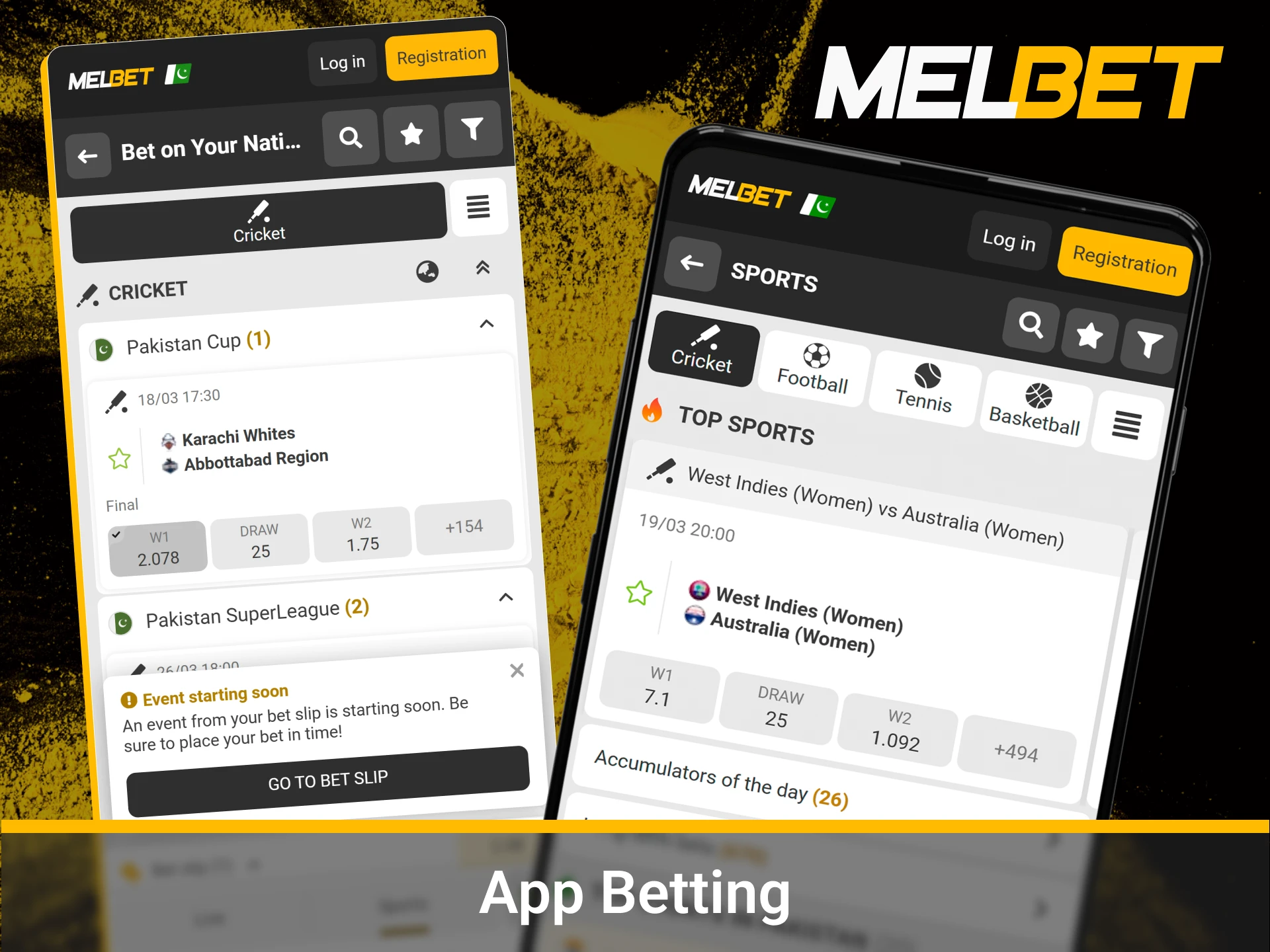 Mobile interface for real-time cricket wagering in Pakistan.