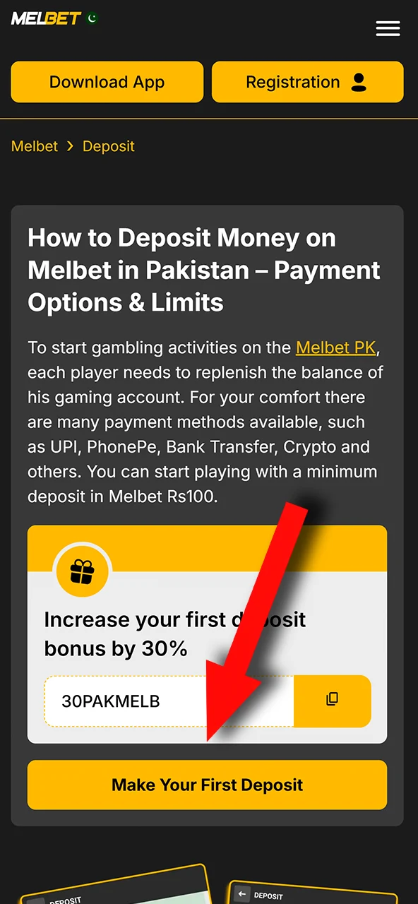 Log in to your existing Melbet account using your credentials on the platform.