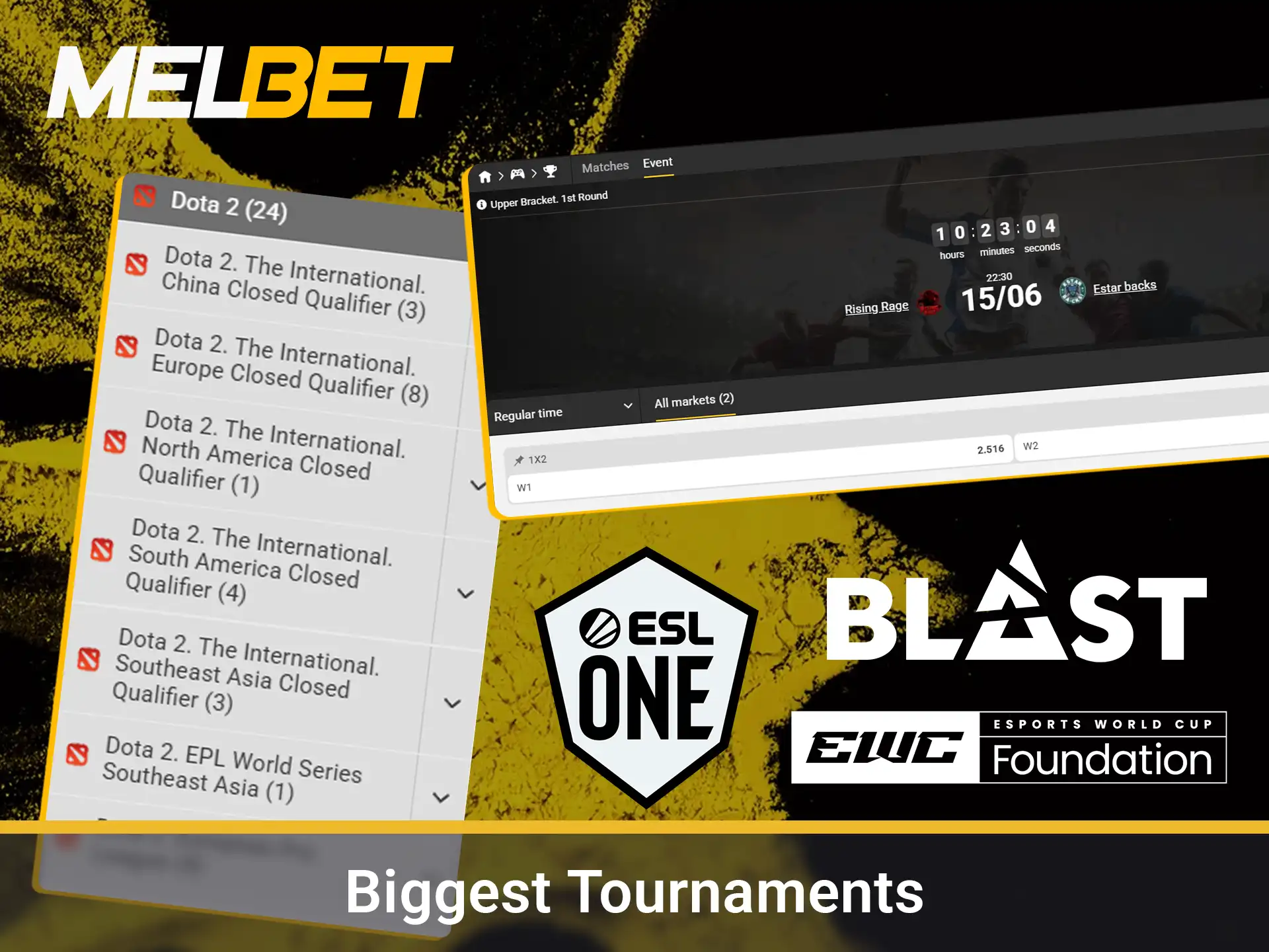 Find tournaments on Melbet website.