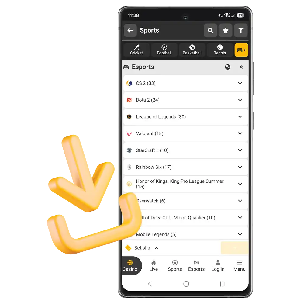 Bet on eSports via the app from the official Melbet website.