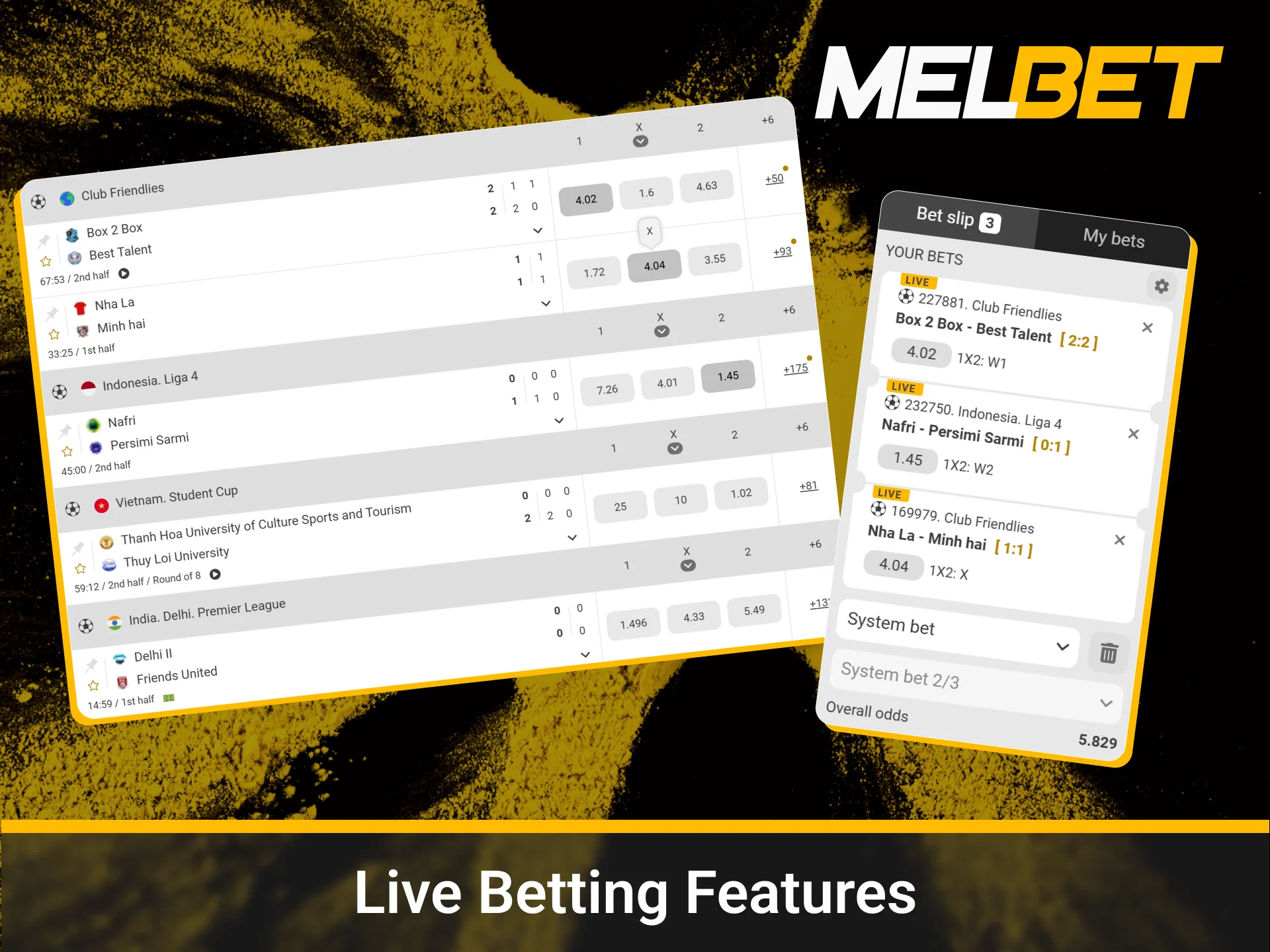Real-time football betting interface with live scores and dynamic odds.