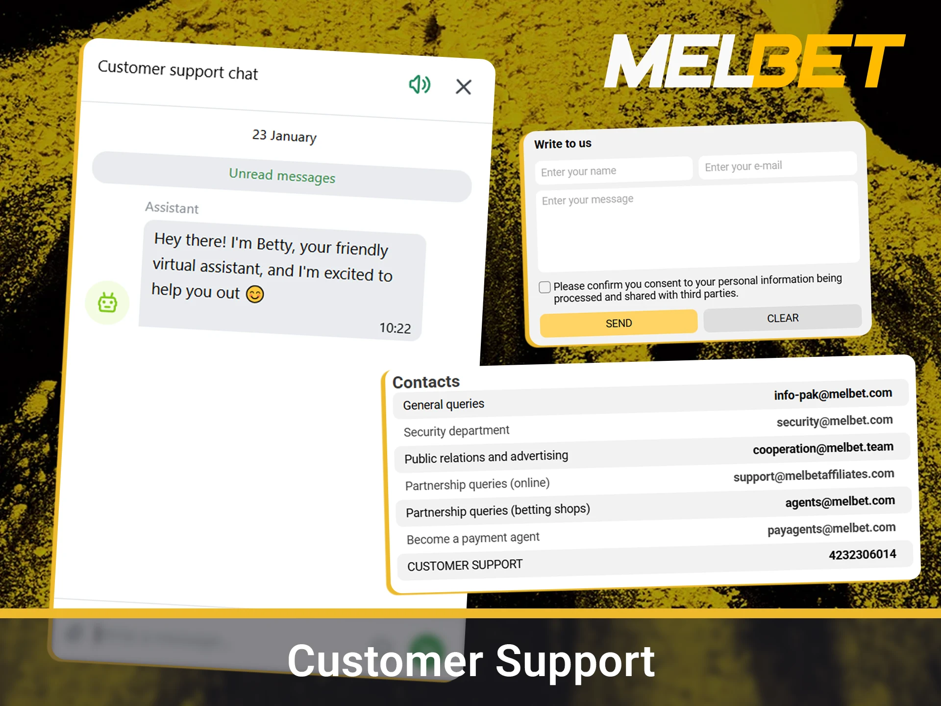 Contact the professional help desk on the official Melbet website now.