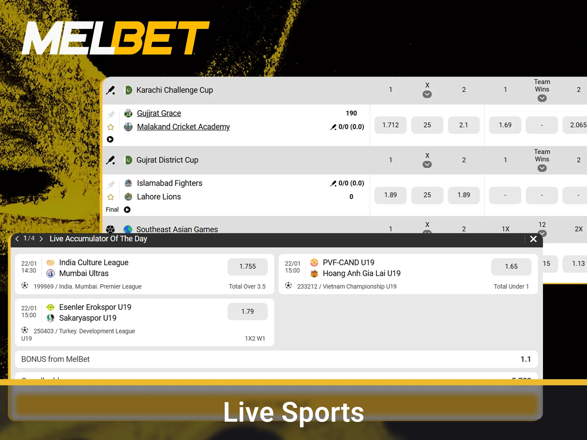 Place in-play bets with real time shifting odds on Melbet.