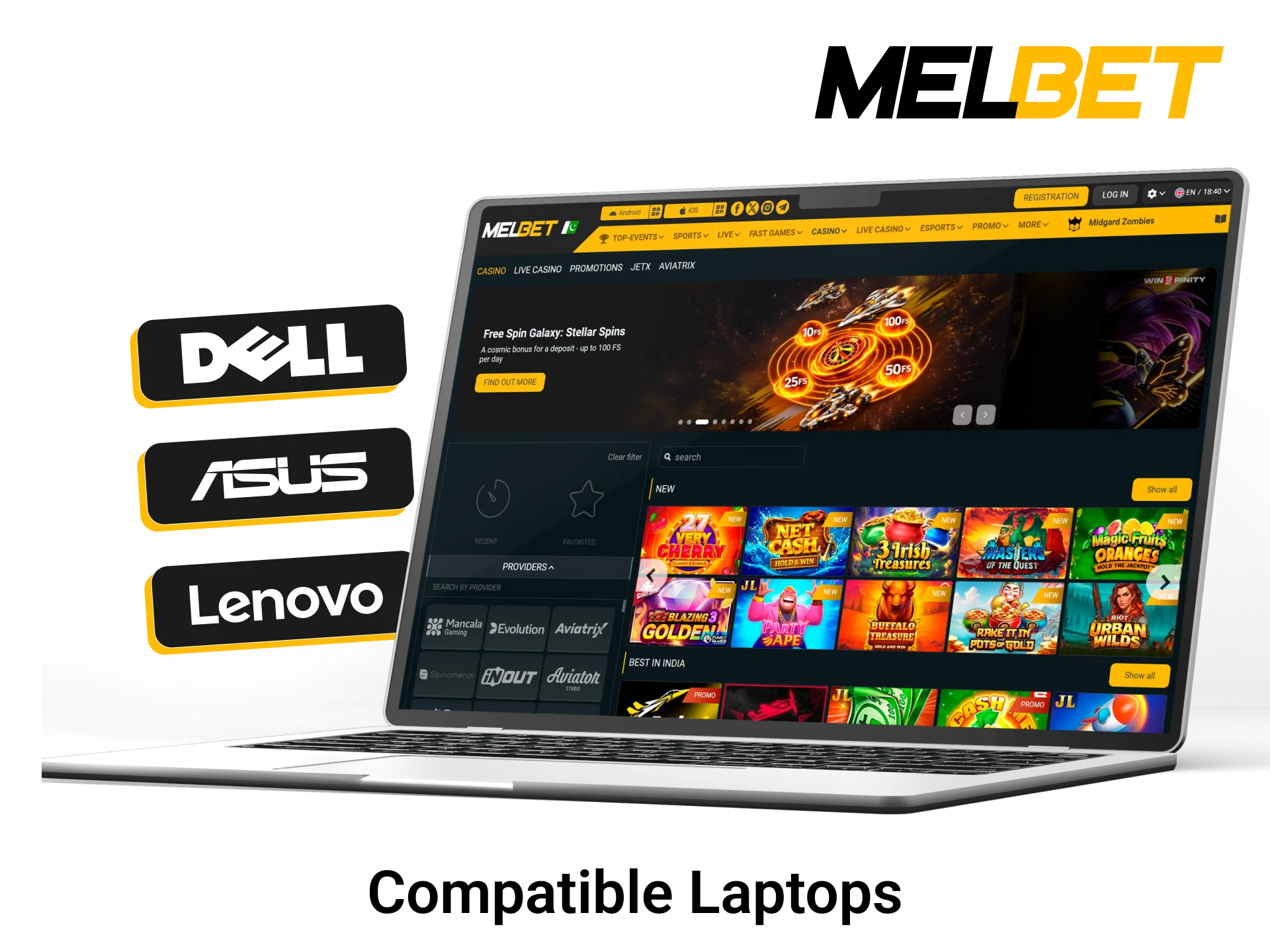 Melbet betting software running on modern high-performance laptop brands.