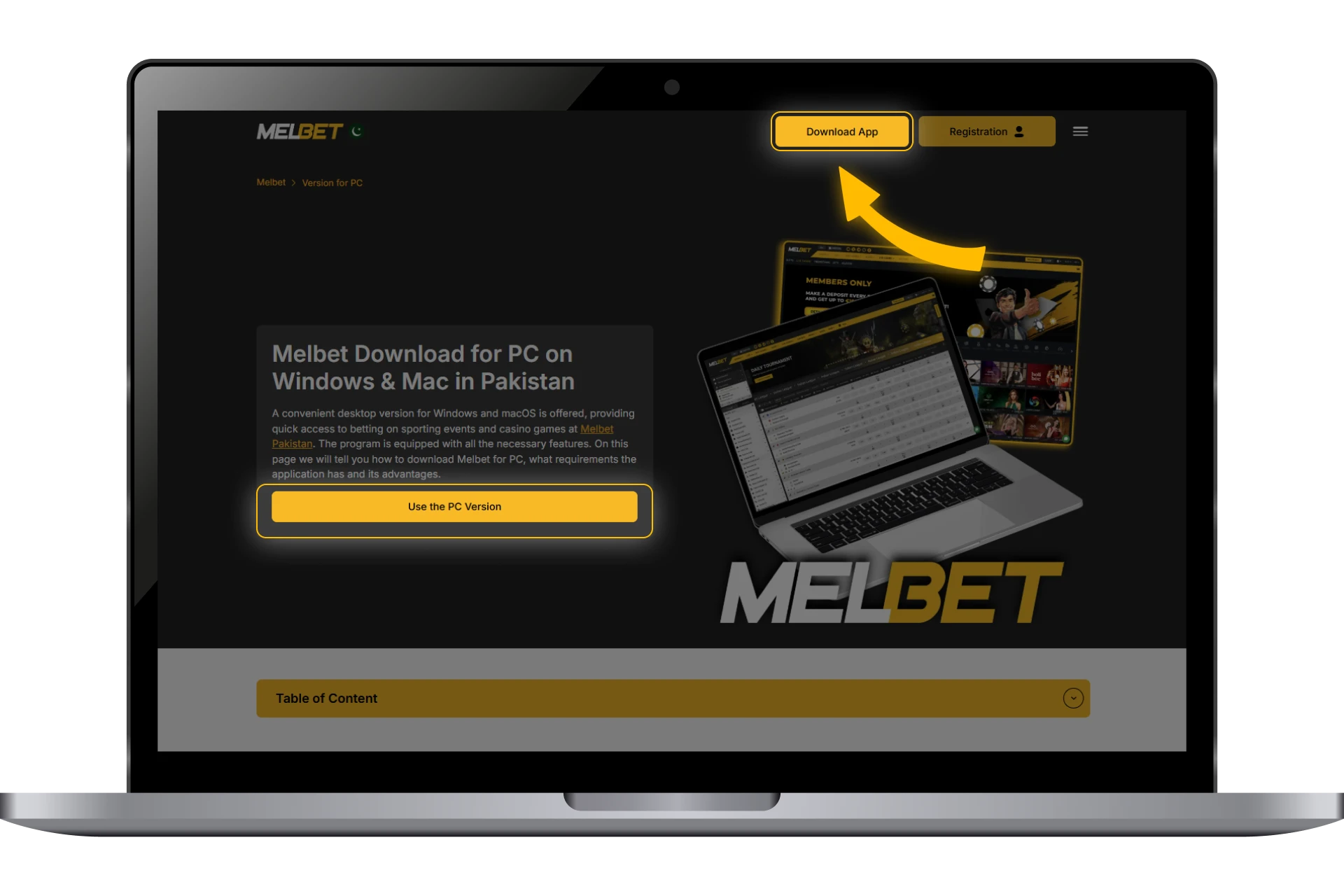 Official Melbet Windows installer download button for PC users.