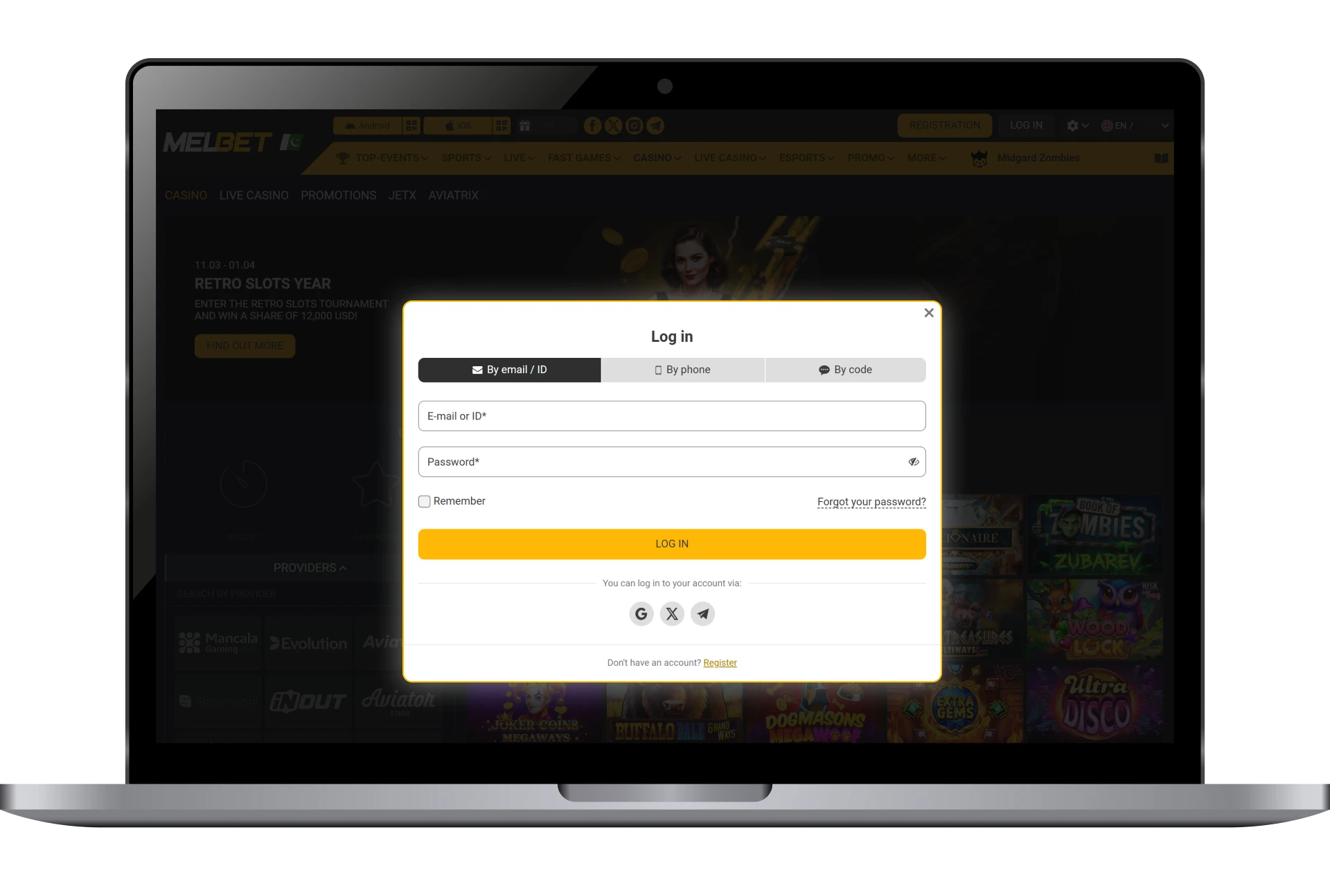 Secure login portal for the Melbet desktop app on a Windows PC.