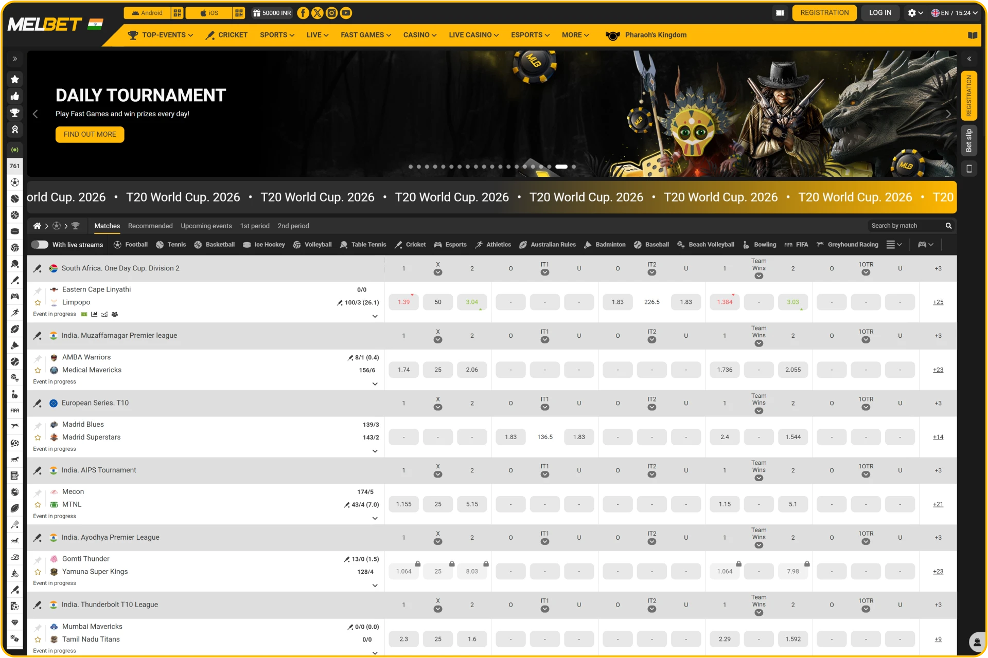 Melbet India desktop interface featuring a comprehensive dashboard for sports and casino games.
