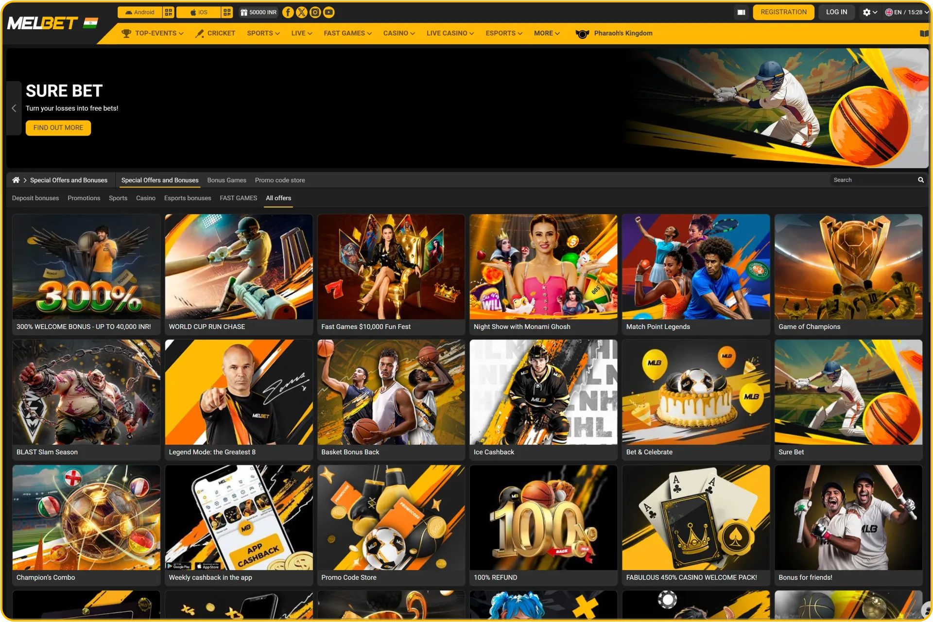 Detailed Melbet India promotions section highlighting the welcome rewards for new desktop users.