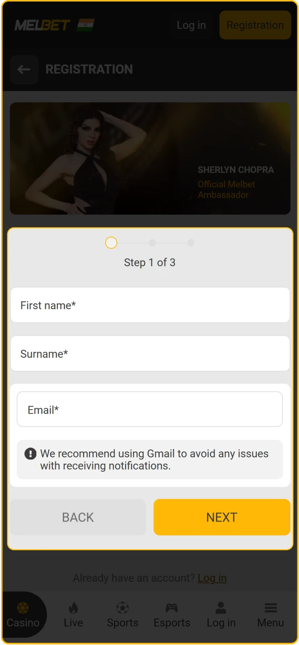 Log in to your verified Melbet India profile to access the withdrawal section.
